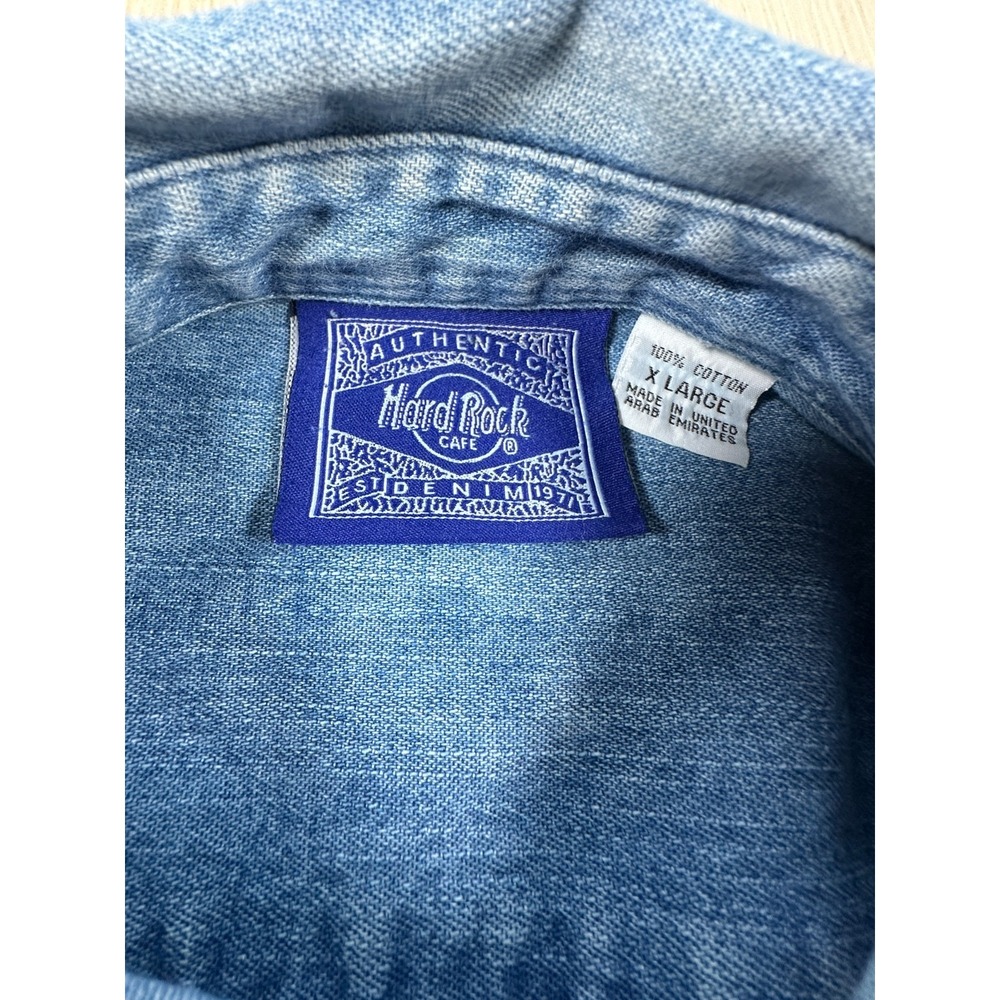 Hard Rock Shirt Mens XL Blue Logo Cotton Denim Long Sleeve Collared Button-Up - Picture 2 of 6